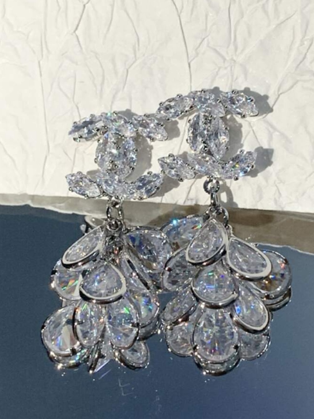 & Other Stories Silver-Tone Crystal Cluster Drop Earrings